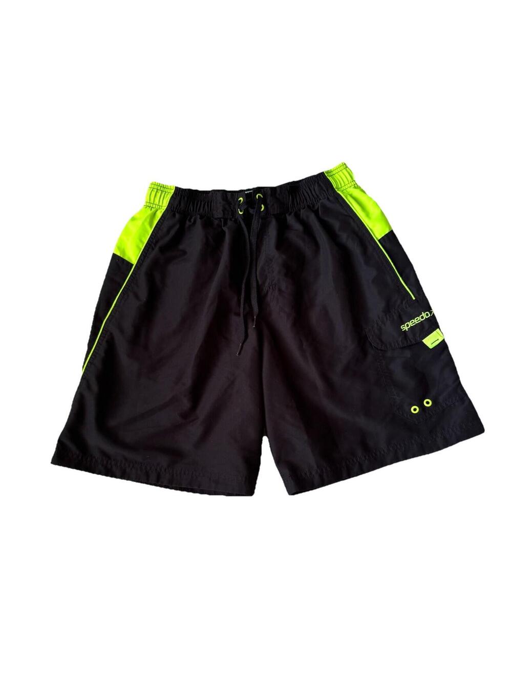 Speedo Mens Board Shorts Size Medium Black Neon With Pocket Mesh Lining